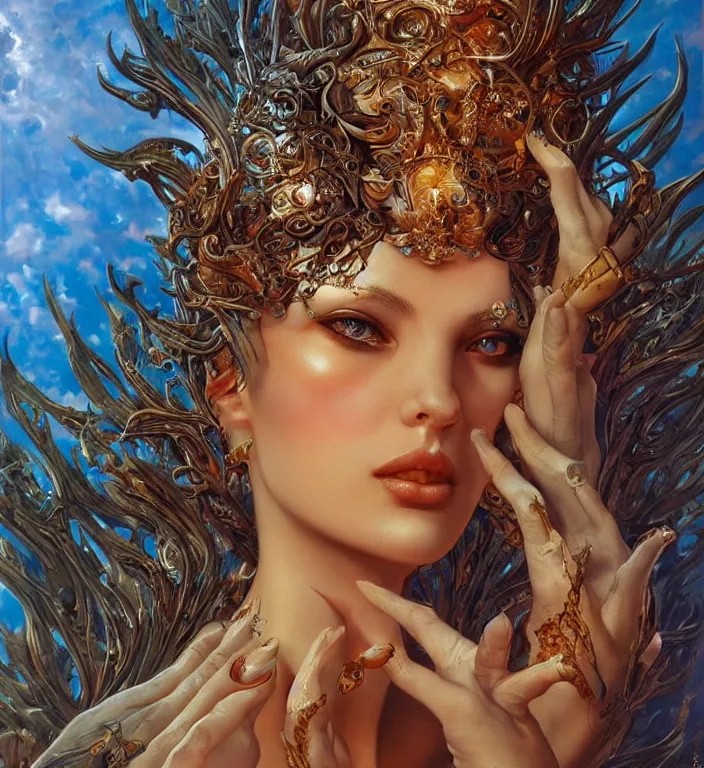 Image similar to a goddess, smooth, coherent, high detailed, by Karol Bak, unreal engine