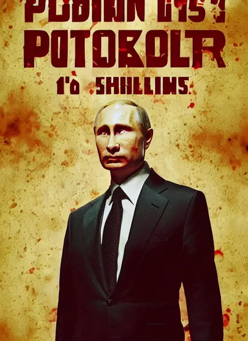 Image similar to putin is a blood dictator, movie poster in the style of drew struzan