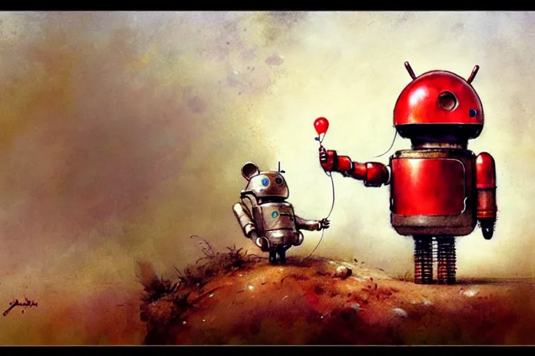 Image similar to adventurer ( ( ( ( ( 1 9 5 0 s retro future robot android mouse rv balloon robot. muted colors. ) ) ) ) ) by jean baptiste monge. chrome red