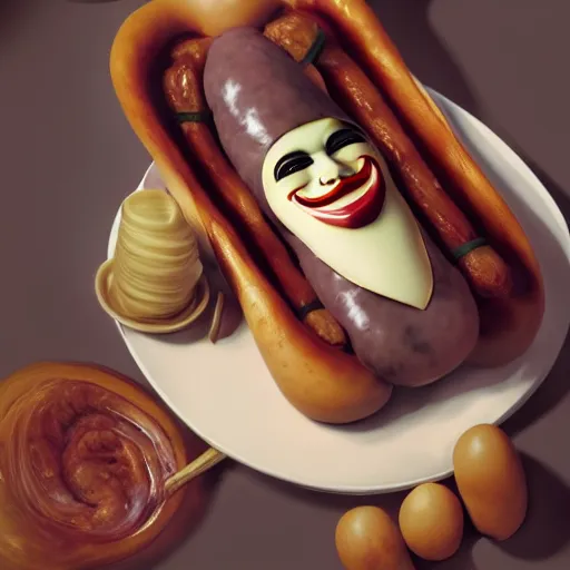 Image similar to anonymous as a sausage, award winning food photography, extremely detailed, artstation, 8 k, sensual lighting, incredible art, wlop, artgerm