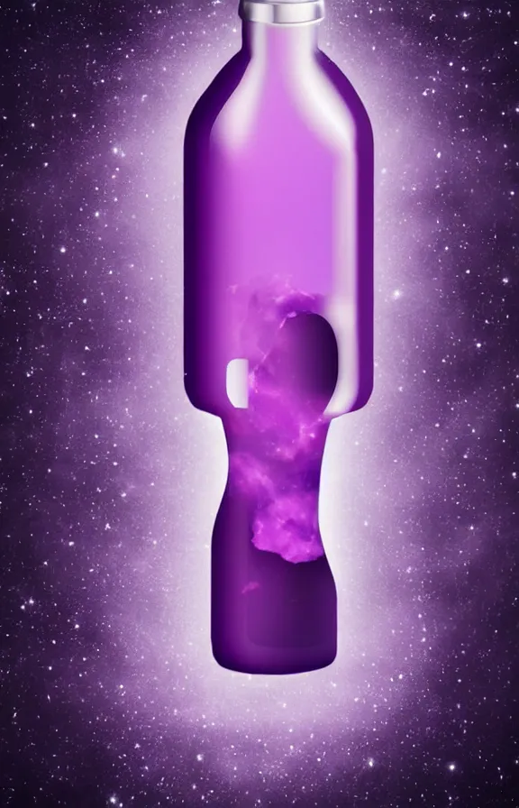 Image similar to purple liquid inside a bottle, universe background, minimalist artwork, symmetrical