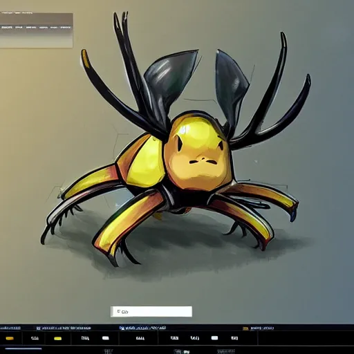 Image similar to A pokemon looks like a stag beetle,Trending on art station. Unreal engine.