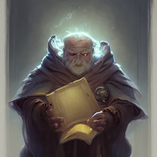 Image similar to a detailed portrait of a ghost wizard holding an ancient book, by justin gerard and greg rutkowski, digital art, realistic painting, dnd, dungeons & dragons, character design, trending on artstation