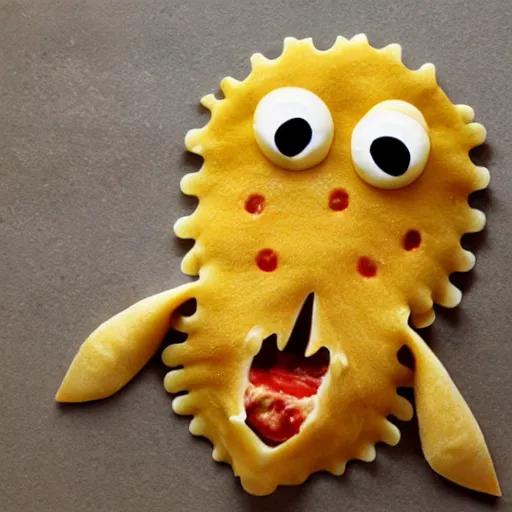 Prompt: a creature completely made of ravioli