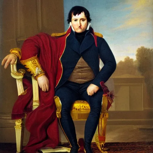 Image similar to photo, napoleon bonaparte sits on twine with his legs widely spread