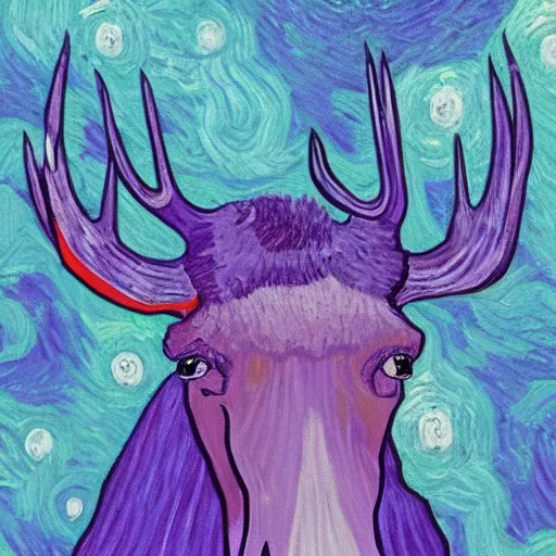 Image similar to purple moose, painting, artwork by van gogh