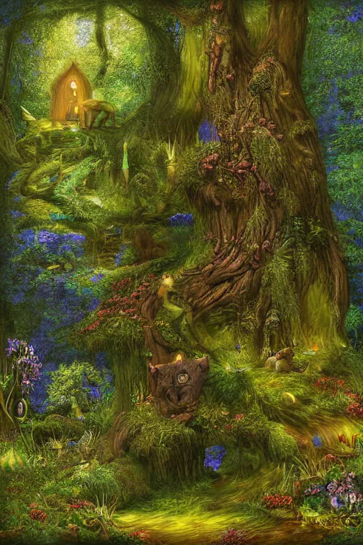 Prompt: digital painting detailed druid sanctuary by Arthur Hughes