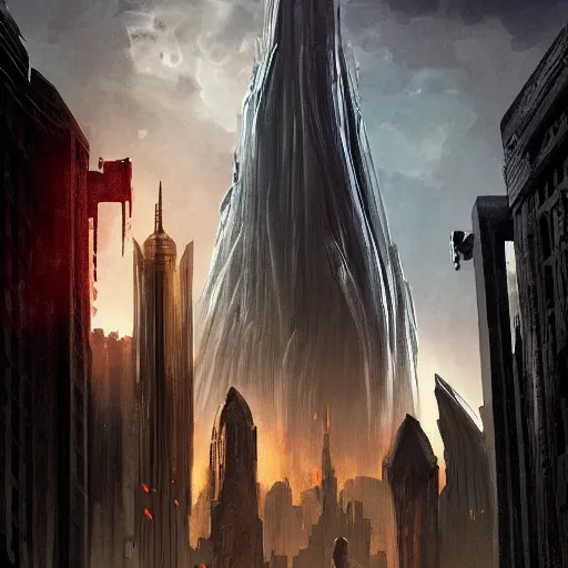 Image similar to the dark tower looms at the axis of worlds, artstation.