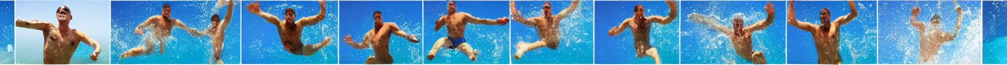 Image similar to 8 consistent frames from a video of a man jumping into a pool