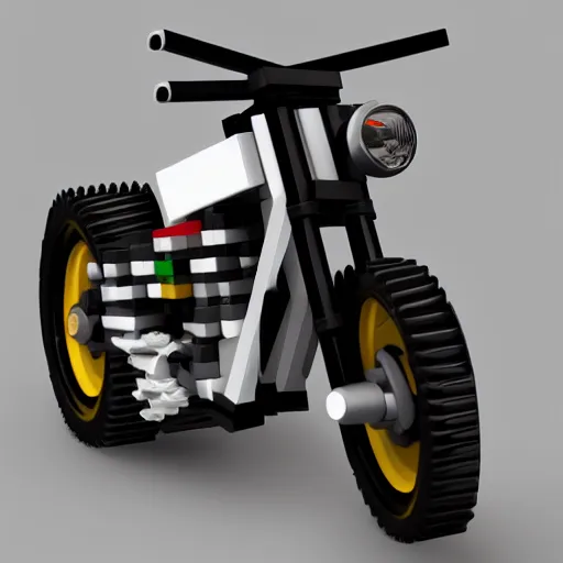 Prompt: motorcycle made entirely out of legos, global illumination, photorealistic