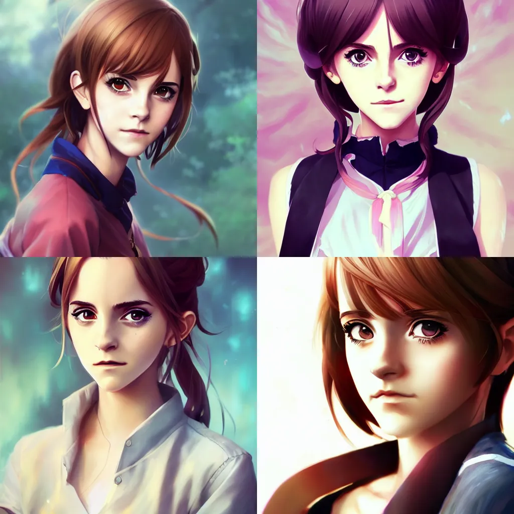 Prompt: anime portrait of emma watson as an anime girl by Stanley Artgerm Lau, Rossdraws, James Jean, Andrei Riabovitchev, Marc Simonetti, and Sakimichan, trending on artstation