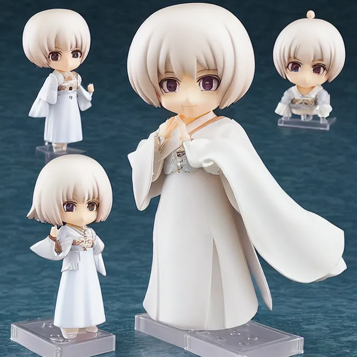 Prompt: a japanese princess young lady, with white hair and bangs!!!! AYAKA, An anime Nendoroid of [Character Here], figurine, detailed product photo