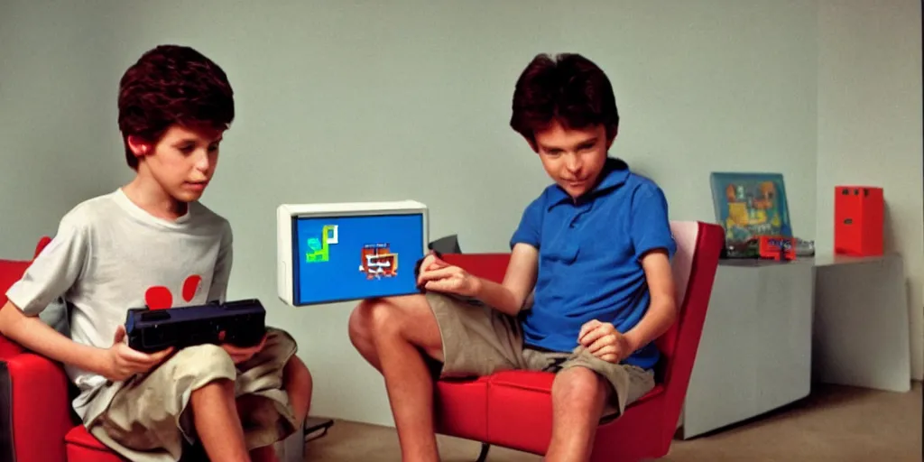 Image similar to boy playing nintendo in the 80\'s