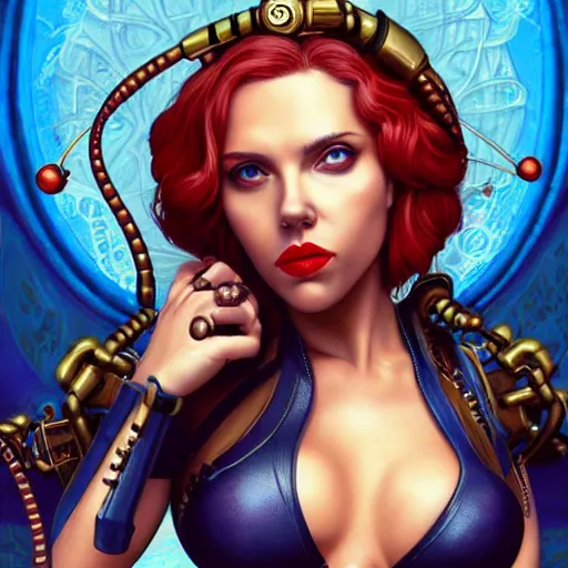 Prompt: lofi venom steampunk portrait of scarlett johansson in bikini, Pixar style, by Tristan Eaton Stanley Artgerm and Tom Bagshaw.