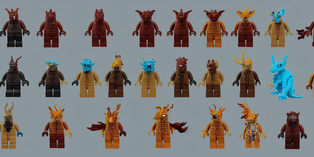 Image similar to creatures called critters, made out of a single lego brick. cute looking, sharp focus, moebius, character sheet, game concept art, brush work