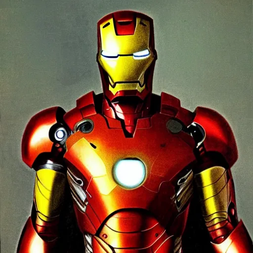 Image similar to Iron Man painted by Leonardo da Vinci 4k detail