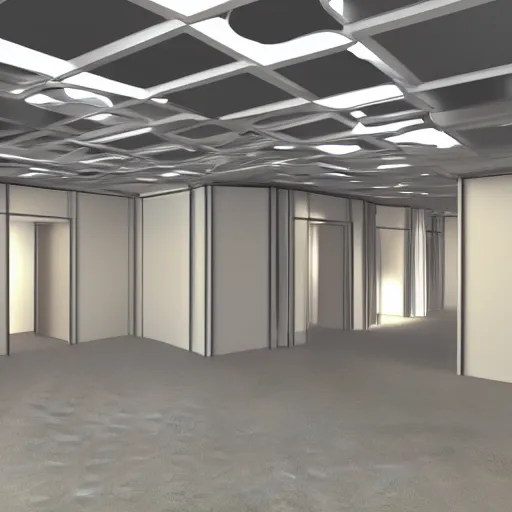 Image similar to 3 d render of the backrooms