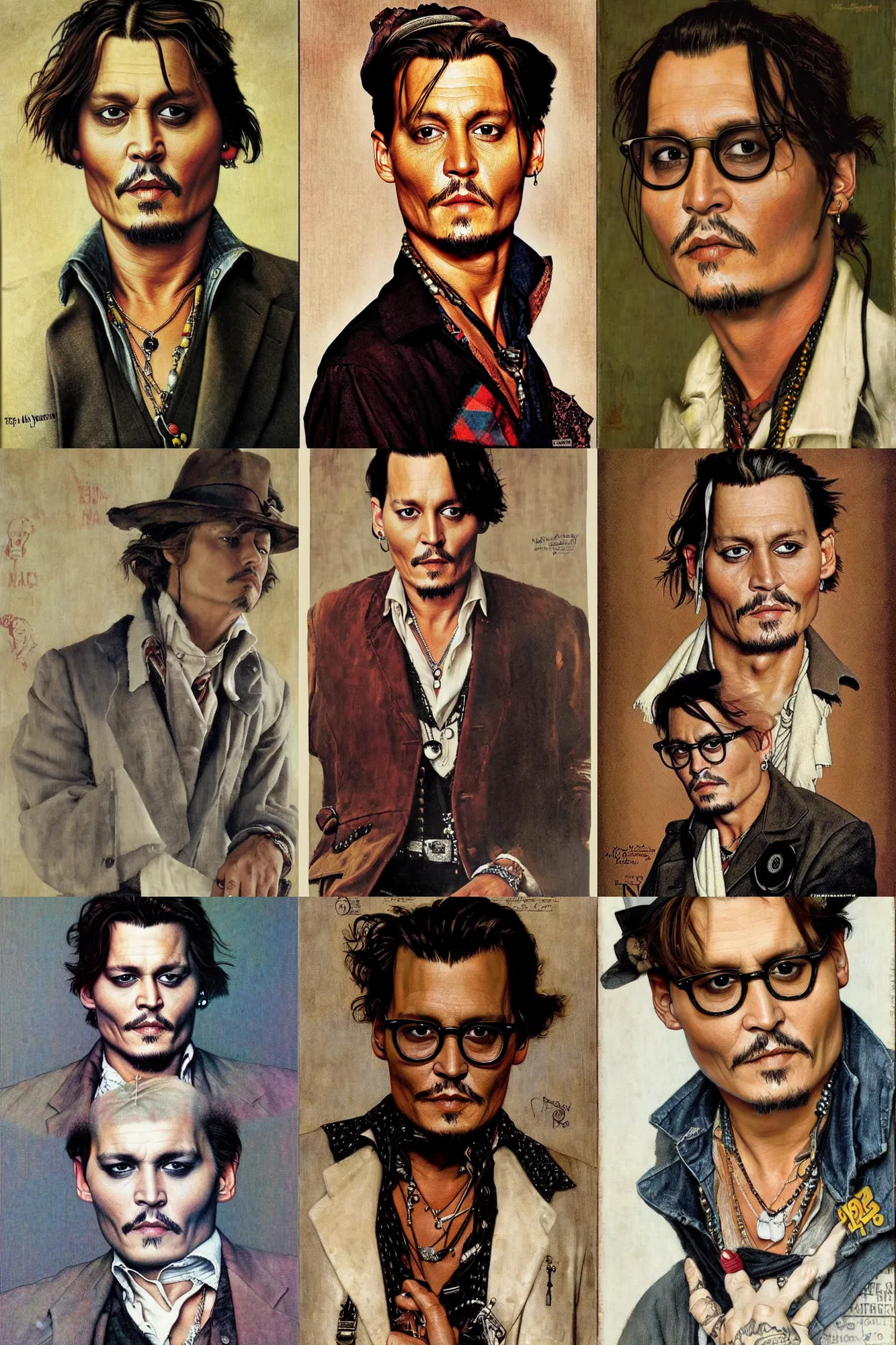 Prompt: Johnny Depp, portrait by Norman Rockwell