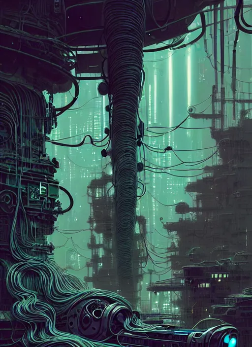 Image similar to highly detailed portrait of a biopunk long curly white hair tribal lady, stray wiring by atey ghailan, james gilleard, by joe fenton, by greg rutkowski, by greg tocchini, by kaethe butcher, 4 k resolution, gradient green, black and white color scheme!!! ( ( irradiated robotic dystopian city background ) )