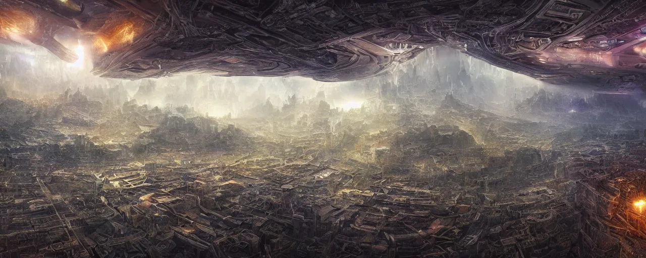 Prompt: internal City in the internal earth, dream scape, futuristic, DMT by steven spielberg, epic composition, sci-fi, intricate, elegant, highly detailed, digital painting, sharp focus