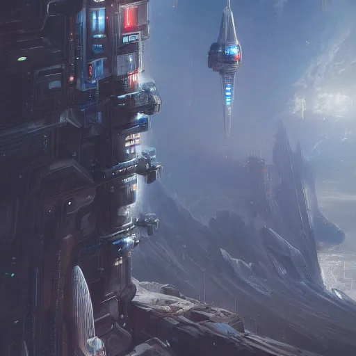 Prompt: A professional digital painting of monumental space elevator, by Greg Rutkowski and James Gurney, trending on Artstation, deviantart, sci-fi, cyberpunk, futuristic, ultra detail, octane render