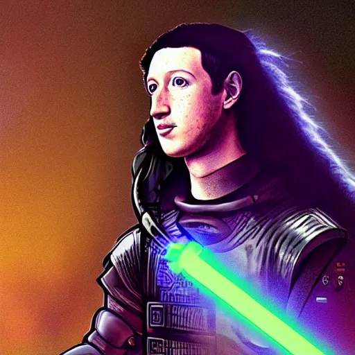 Image similar to Cyberpunk Mark Zuckerberg as a long haired medieval pilot wearing a transparent helmet while holding a purple lightsaber inside a medieval spaceship, by Diego Velázquez