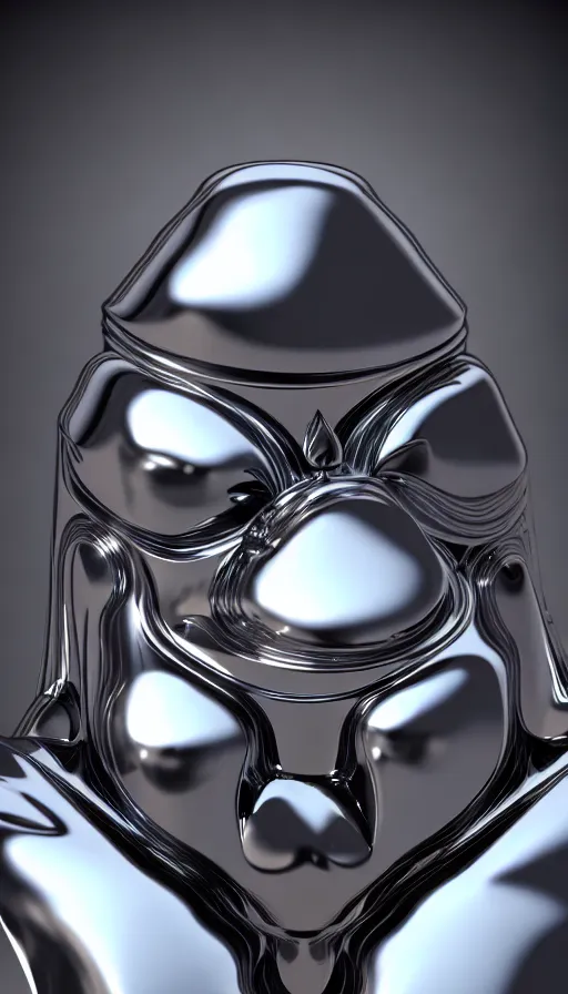 Image similar to hyperfuturism abstract 3 d object, liquid metal, anthropomorphic, chrome, fur, octane render, high detail, centred