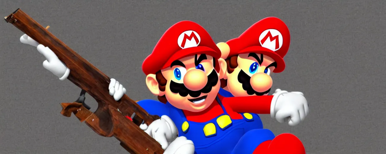 Prompt: mario with a shotgun at the gates of hell