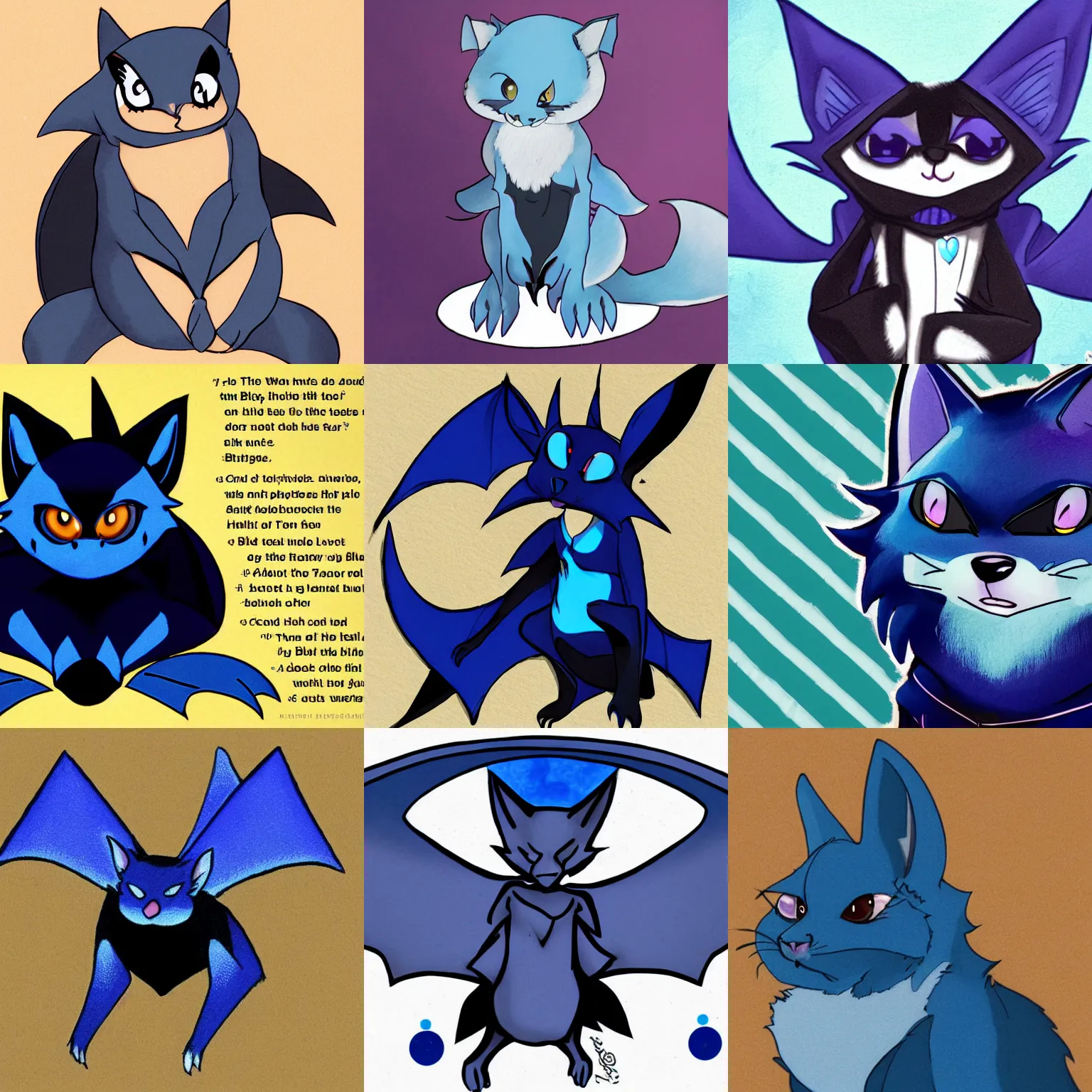 Prompt: a blue - and - black catbat fursona ( from the furry fandom ), nanopunk, and these are some words just to test out what more words do