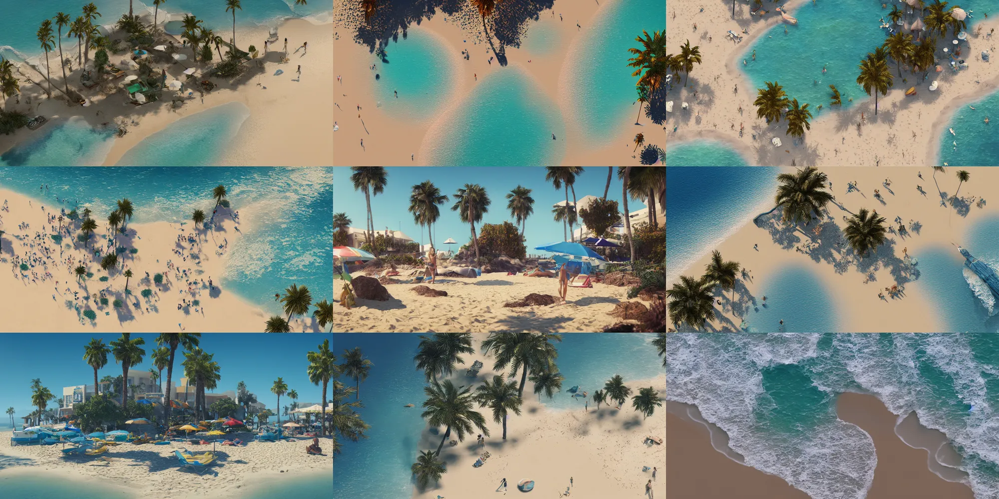 Prompt: 3 d octane rendering of a beach scene in santa monica. la, hyperdetailed, artstation, cgsociety, 8 k
