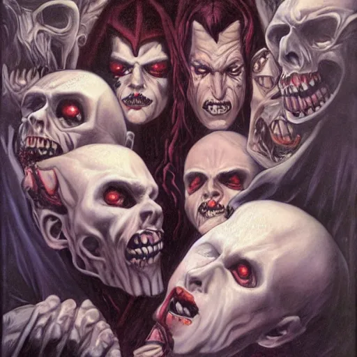 Prompt: portrait of a vampire gang, by gerald brom