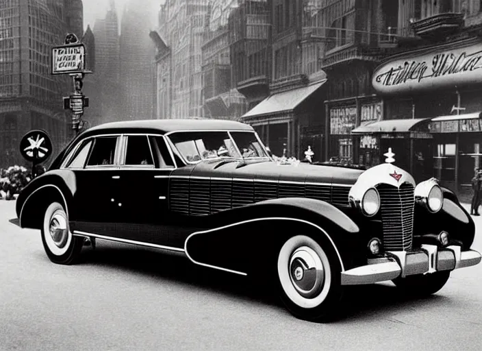 Prompt: vintage photo of batman driving a cadillac series 6 2, talbot - lago t 2 6 grand sport styled batmoblie, by norman bel geddes, on the streets of gotham