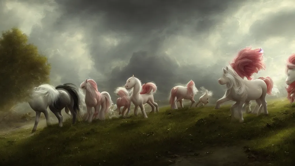 Prompt: my little ponies. andreas achenbach, artgerm, mikko lagerstedt, zack snyder 3 8 4 0 x 2 1 6 0