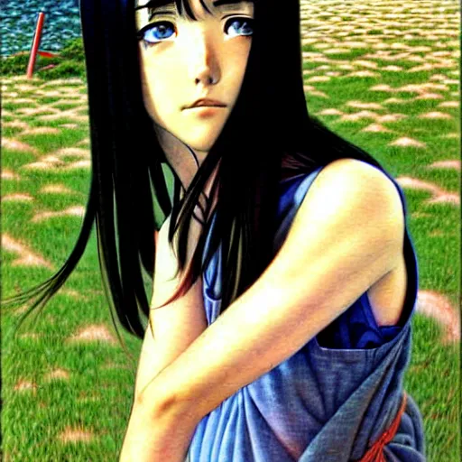 Image similar to anime jennifer connelly by hasui kawase by richard schmid