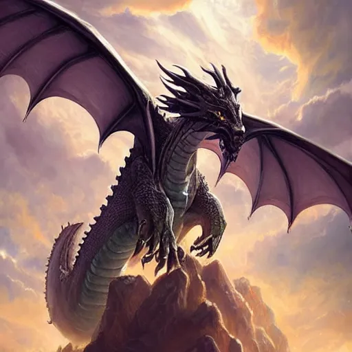 Prompt: giant dragon flying in the sky,symmetrical dragon wings,symmetrical dragon wings, dragon head, dragon head, claws, claws, epic fantasy style art, galaxy theme, by Greg Rutkowski, hearthstone style art, 00% artistic