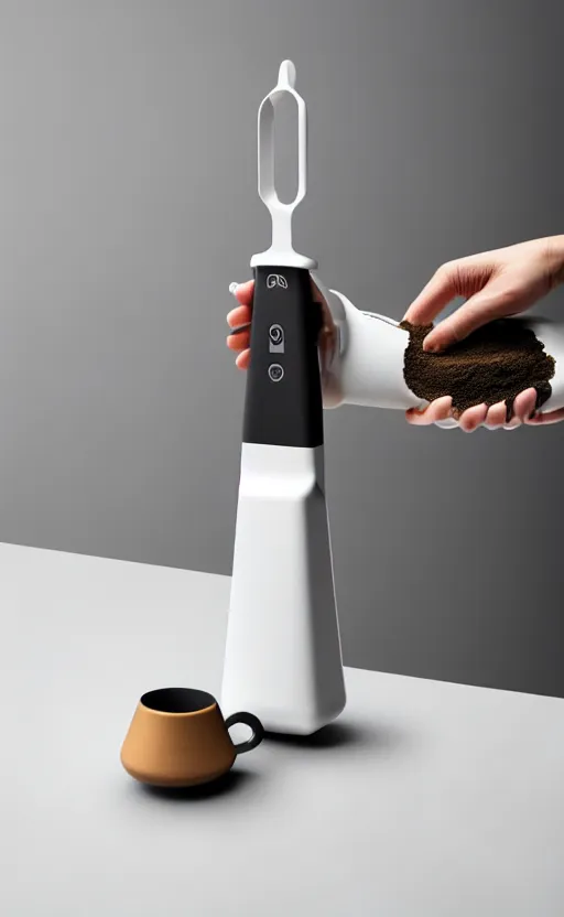 Image similar to a stylish handheld electric frother and powdered beverage mixer ; designed by marc newsom, zaha hadid, blonde, joseph and joseph, frother ; natural materials ; industrial design ; behance ; le manoosh ; pinterest ; if design award ; reddot design award