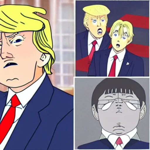 Prompt: donald trump in an anime, studio ghibli style,