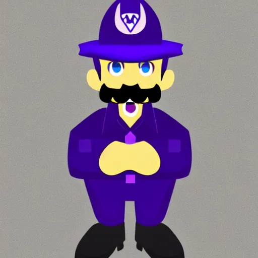 Prompt: Waluigi as a police officer pulling you over during the rain storm. Digital Art, Wario-cop partner is staring at you, sinister lighting