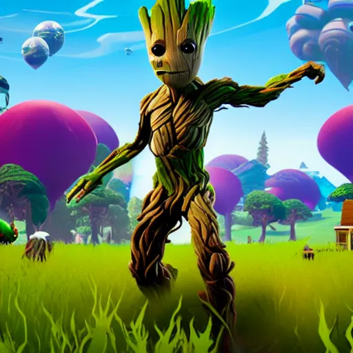 Image similar to Groot in Fortnite. Unreal Engine, Fortnite game graphics