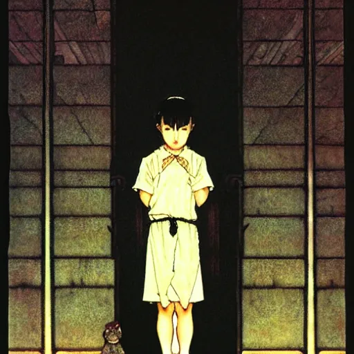 Image similar to Chihiro in a dark temple by Norman Rockwell