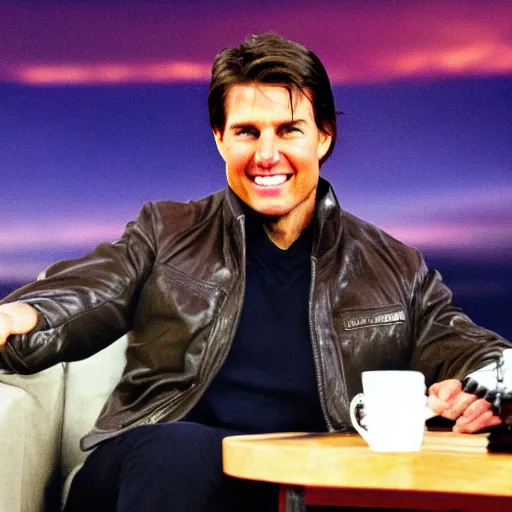 Image similar to Tom Cruise shooting lightning from his hands towards Oprah on her tv show