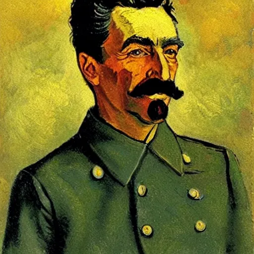 Image similar to portrait of stalin in the style of van gogh