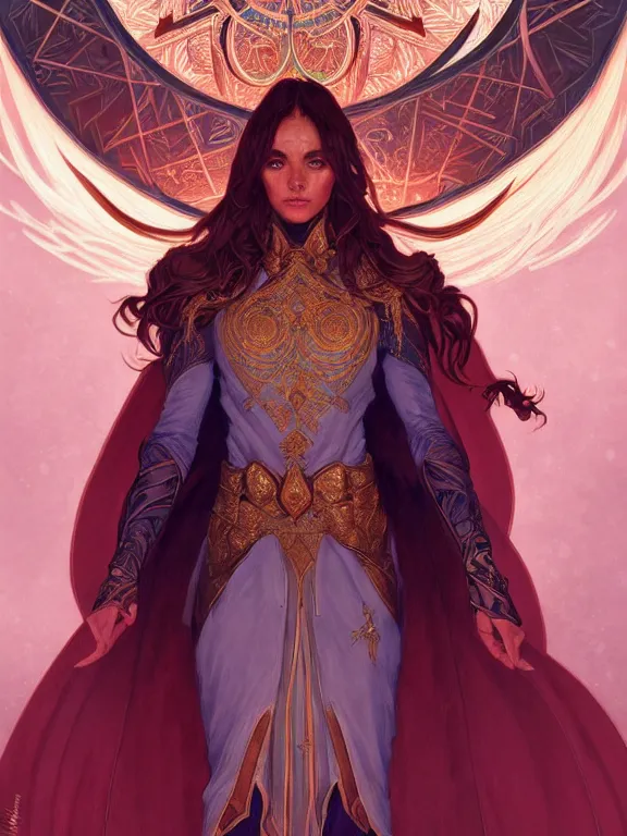 Image similar to symmetry!! intense fanart of a evve as a mage warrior as acotar protagonist, magic background, intricate, elegant, highly detailed, my rendition, digital painting, artstation, concept art, smooth, sharp focus, illustration, art by artgerm and greg rutkowski and alphonse mucha