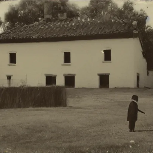 Image similar to a creepy vintage photo of a ruined california mission