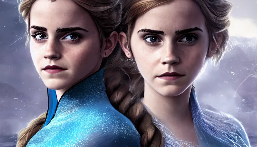 Prompt: Emma Watson is Elsa from Frozen, hyperdetailed, artstation, cgsociety, 8k
