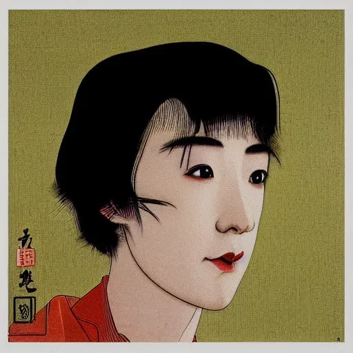 Image similar to “ charley matthew portrait by ikenaga yasunari and ayana otake and ko rakusui, 6 0 s poster, drawing, realistic, sharp focus, japanese, dreamy, nostalgia, faded, golden hues, floral clothes ”