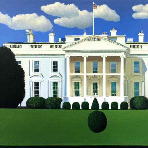 Image similar to painting of the white house by rene magritte, hd, 4 k, detailed, award winning