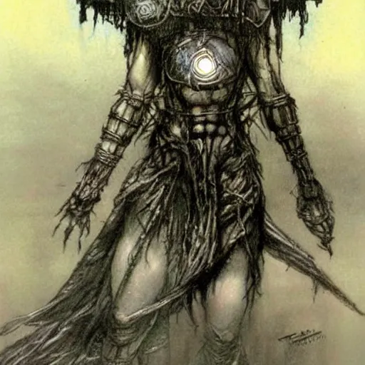 Image similar to Golem with a 12 sided dice as head. Dark Fantasy, concept art, art by Luis Royo