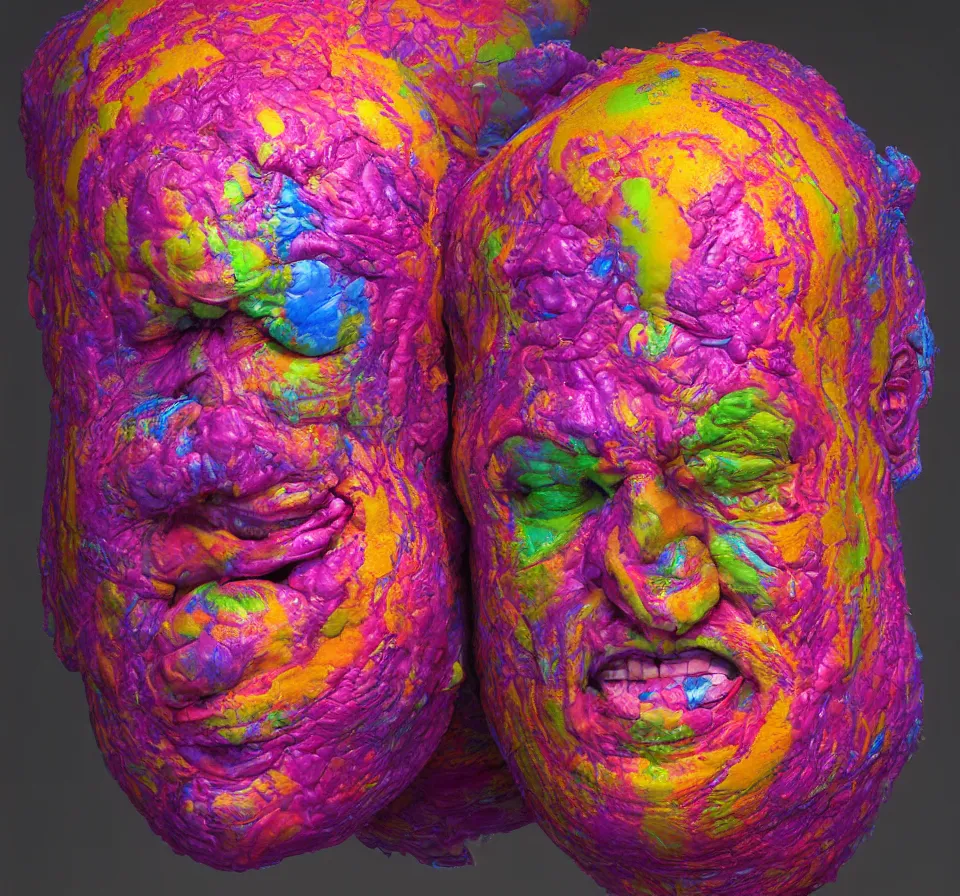 Prompt: insides of an opened human head explode outward to one side as a mass of coloured powder, motion blur, hyperrealistic, medical photography, anatomically correct, realistic textures, 8 k, art by lee griggs,