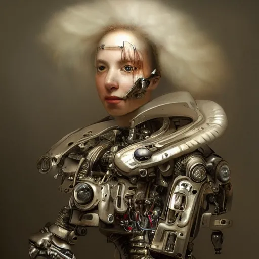 Image similar to Ultra detailed, 4K Portrait of a Cyborg by Rachel Ruysch